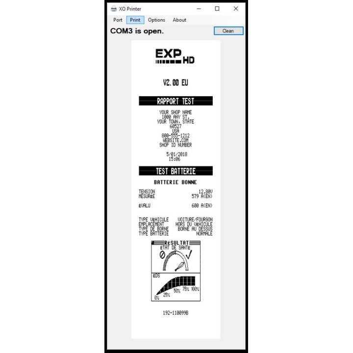 Logiciel de réception de ticket d'impression des testeurs Midtronics.